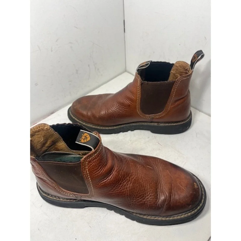 Ariat Mens Spot Hog Brown Leather Chelsea Pull On Boots 39420 Size 10.5 M